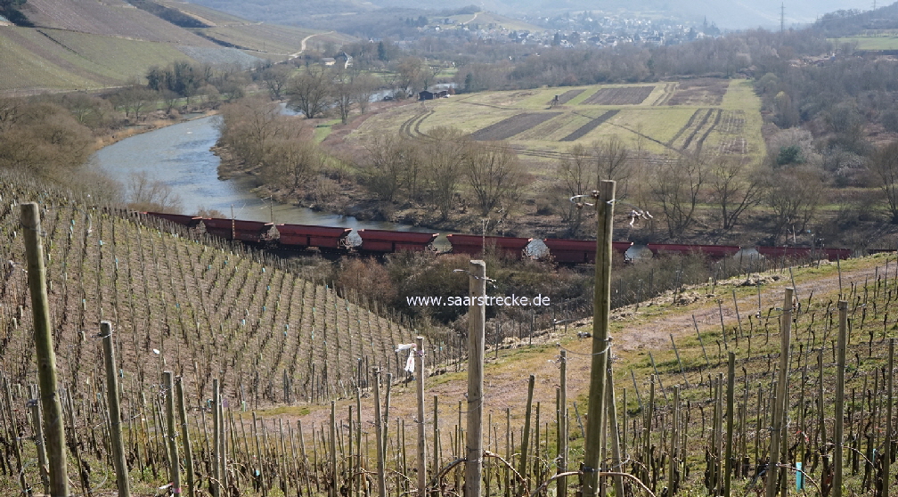 Erzzug (unbeladen) von Saarabwrts in Richtung Konz